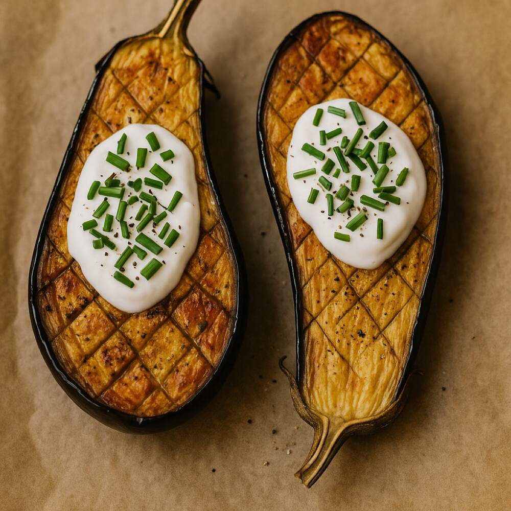 Roasted Aubergine with Greek Yoghurt and Chives