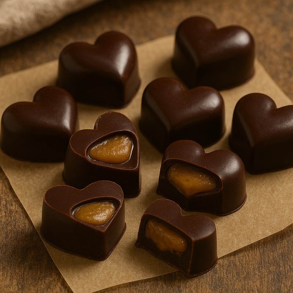 Raw Chocolate Hearts with Maca Caramel Centre