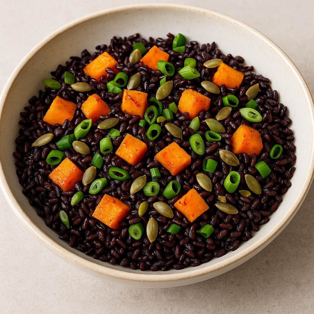 Black Rice with Roasted Butternut, Spring Onion & Pumpkin Seeds
