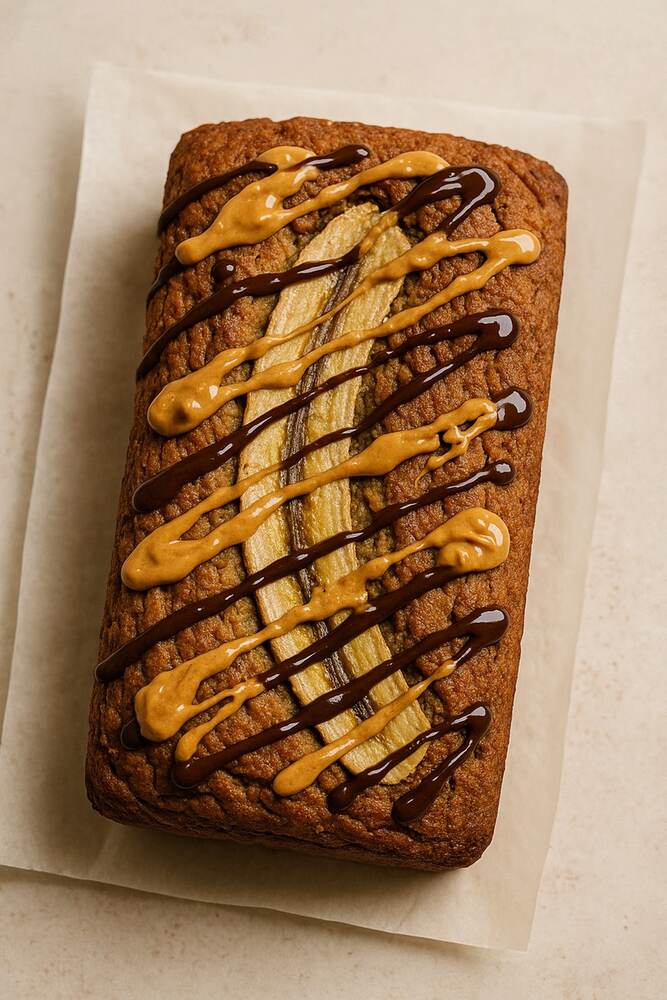 Chocolate & Peanut Butter Drizzled Banana Bread