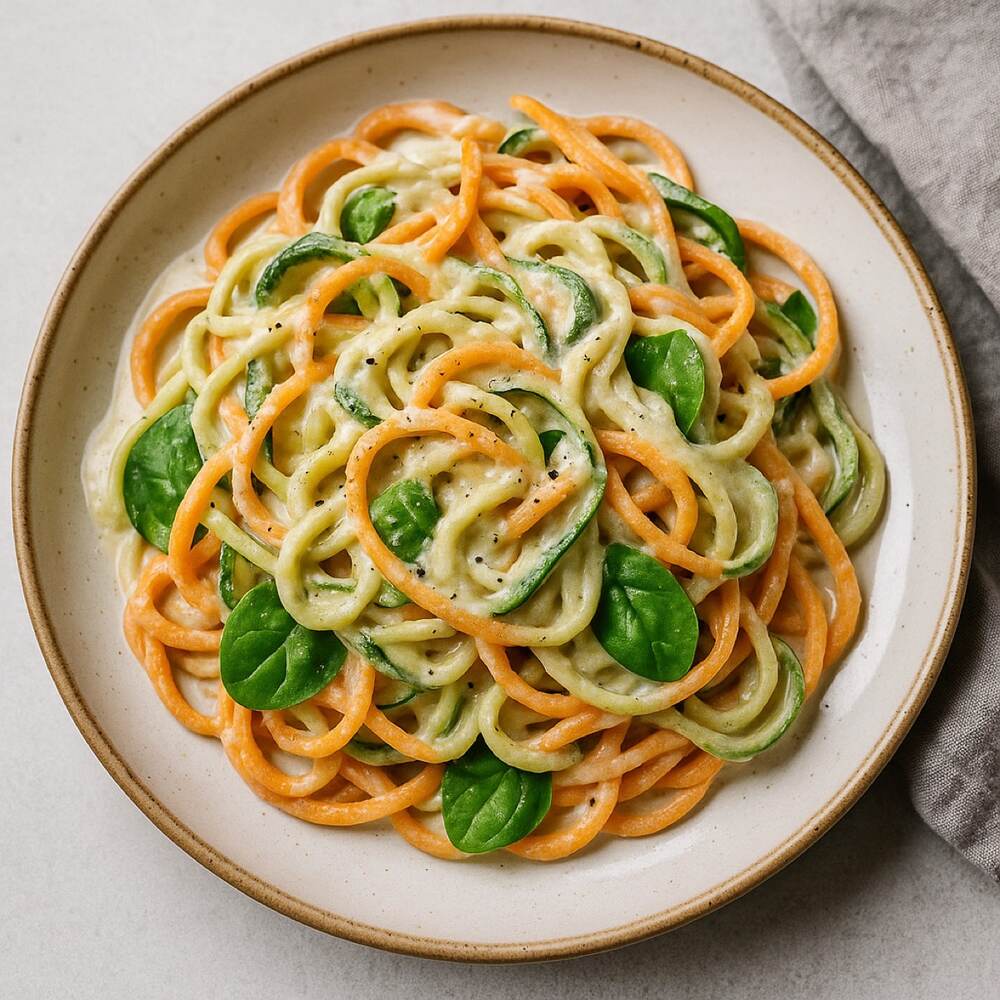 Sweet Potato & Zucchini Noodles with Creamy Cashew Sauce