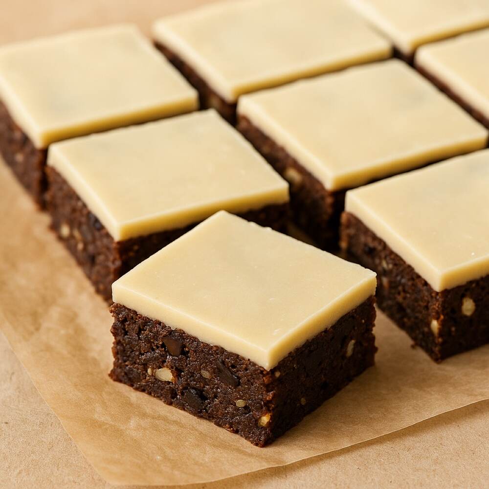 Nutty Brownies with White Chocolate Topping