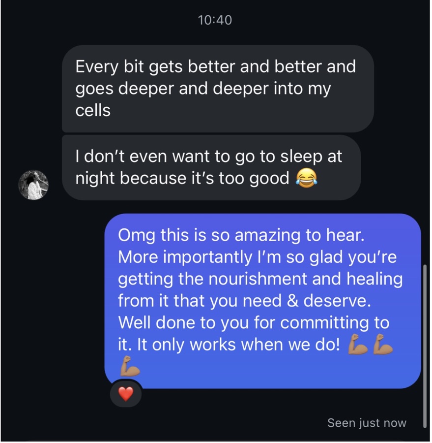 A member saying every bit gets better and goes deeper into her cells, and Lauren replying