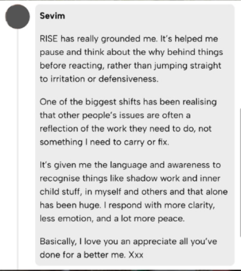Sevim on how RISE has grounded her and helped her pause before reacting